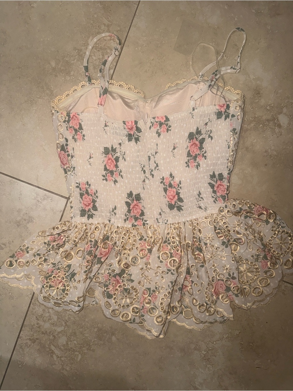 Vici Floral Eyelet Lace Peplum Cami - Pink & Cream - Picture 3 of 5